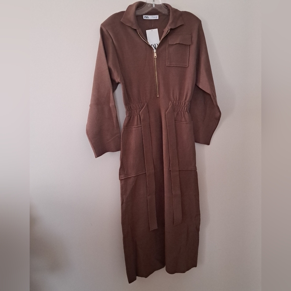 Zara Brown Knit dress with adjustable belt - Picture 2 of 6